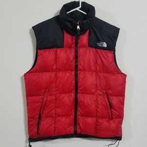 North Face Mens Medium Nuptse Puffer Vest Jacket Red Black Retro Vintage Bubble